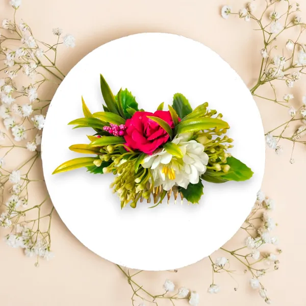 Dark_Pink_&_White_Artificial_Metal_Floral_Adorned_With_Intricate_Flowers_And_Leaves_Design_Hairpin_Accessories_For_Women_&_Girls_(14_X_8_X_1_Cm)
