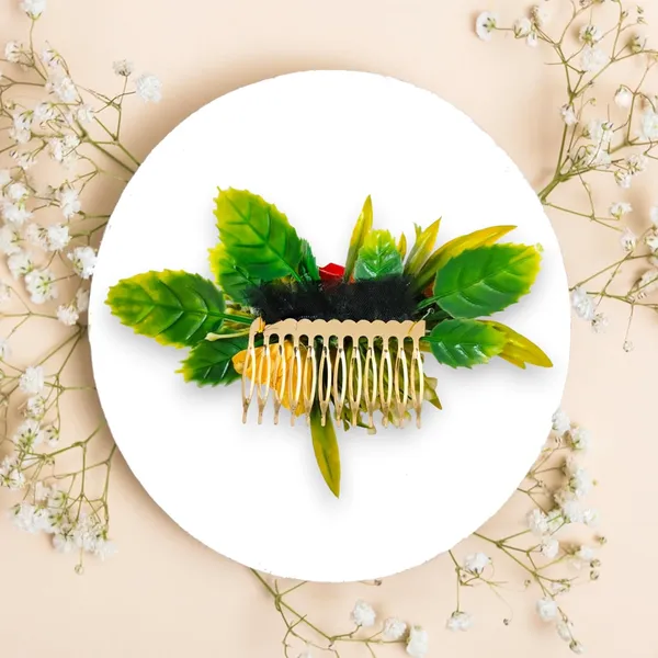 Dark_Pink_&_White_Artificial_Metal_Floral_Adorned_With_Intricate_Flowers_And_Leaves_Design_Hairpin_Accessories_For_Women_&_Girls_(14_X_8_X_1_Cm)