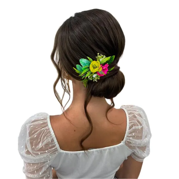 Green_&_Dark_Pink_Artificial_Metal_Floral_Adorned_With_Intricate_Flowers_And_Leaves_Design_Hairpin_Accessories_For_Women_&_Girls_(14_X_8_X_1_Cm)