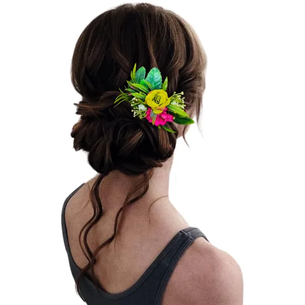 Green_&_Dark_Pink_Artificial_Metal_Floral_Adorned_With_Intricate_Flowers_And_Leaves_Design_Hairpin_Accessories_For_Women_&_Girls_(14_X_8_X_1_Cm)
