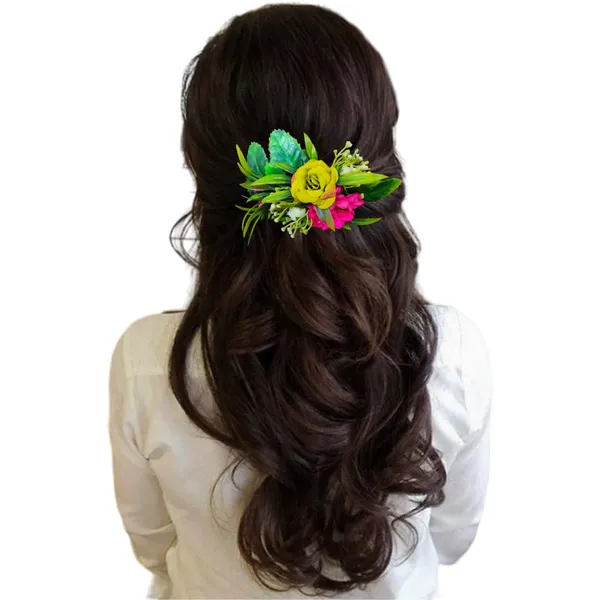 Green_&_Dark_Pink_Artificial_Metal_Floral_Adorned_With_Intricate_Flowers_And_Leaves_Design_Hairpin_Accessories_For_Women_&_Girls_(14_X_8_X_1_Cm)