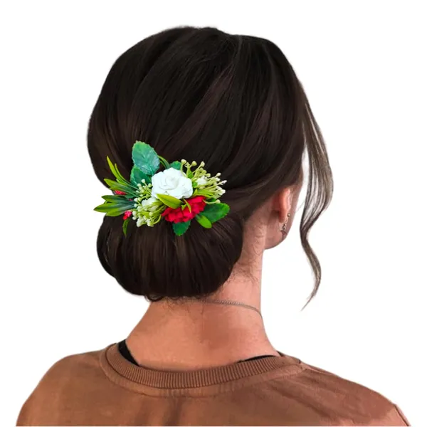 White_&_Red_Artificial_Metal_Floral_Adorned_With_Intricate_Flowers_And_Leaves_Design_Hairpin_Accessories_For_Women_&_Girls_(14_X_8_X_1_Cm)