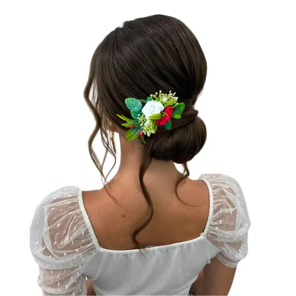 White_&_Red_Artificial_Metal_Floral_Adorned_With_Intricate_Flowers_And_Leaves_Design_Hairpin_Accessories_For_Women_&_Girls_(14_X_8_X_1_Cm)