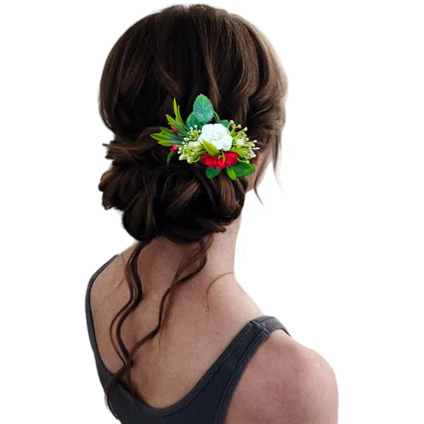 White_&_Red_Artificial_Metal_Floral_Adorned_With_Intricate_Flowers_And_Leaves_Design_Hairpin_Accessories_For_Women_&_Girls_(14_X_8_X_1_Cm)