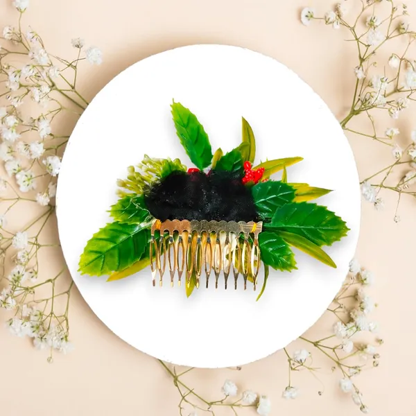 White_&_Red_Artificial_Metal_Floral_Adorned_With_Intricate_Flowers_And_Leaves_Design_Hairpin_Accessories_For_Women_&_Girls_(14_X_8_X_1_Cm)