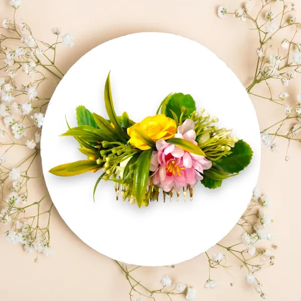 Yellow_&_Baby_Pink_Artificial_Metal_Floral_Adorned_With_Intricate_Flowers_And_Leaves_Design_Hairpin_Accessories_For_Women_&_Girls_(14_X_8_X_1_Cm)