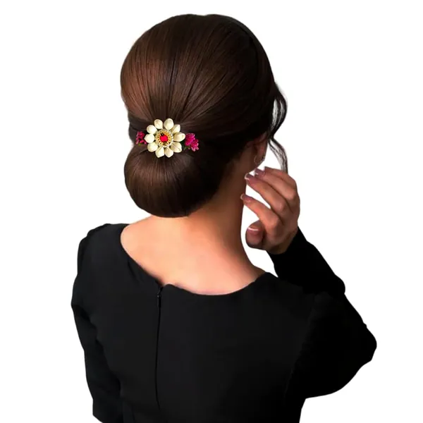 Dark_Pink_Artificial_Metal_Floral_Mogra_Petal_Centerpiece_With_Pollens_Design_Hairpin_Claw_Clip_Hair_Accessories_For_Women_&_Girls_(14_X_8_X_1_Cm)