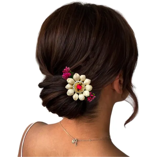 Dark_Pink_Artificial_Metal_Floral_Mogra_Petal_Centerpiece_With_Pollens_Design_Hairpin_Claw_Clip_Hair_Accessories_For_Women_&_Girls_(14_X_8_X_1_Cm)