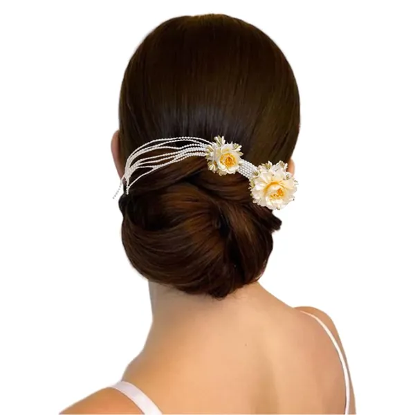 Yellow_Artificial_Metal_Charming_Flowers_With_Elegant_Pearl_Strings_Design_Hairpin_Accessories_For_Women_&_Girls_(14_X_8_X_1_Cm)