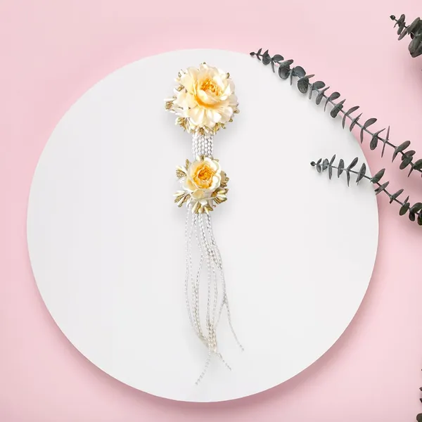 Yellow_Artificial_Metal_Charming_Flowers_With_Elegant_Pearl_Strings_Design_Hairpin_Accessories_For_Women_&_Girls_(14_X_8_X_1_Cm)