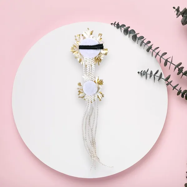 Yellow_Artificial_Metal_Charming_Flowers_With_Elegant_Pearl_Strings_Design_Hairpin_Accessories_For_Women_&_Girls_(14_X_8_X_1_Cm)