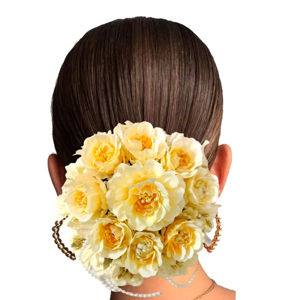 Yellow_Elegant_Rose_And_Pearl_Strings_Gajra_For_Women_&_Girls_(14_X_8_X_1_Cm)