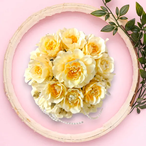 Yellow_Elegant_Rose_And_Pearl_Strings_Gajra_For_Women_&_Girls_(14_X_8_X_1_Cm)