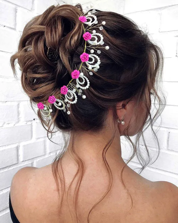 Dark_Pink_Artificial_Floral_Design_Bridal_Hair_Accessories_For_Women_&_Girls