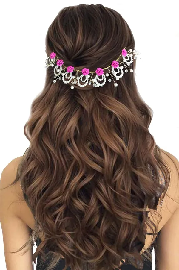 Dark_Pink_Artificial_Floral_Design_Bridal_Hair_Accessories_For_Women_&_Girls