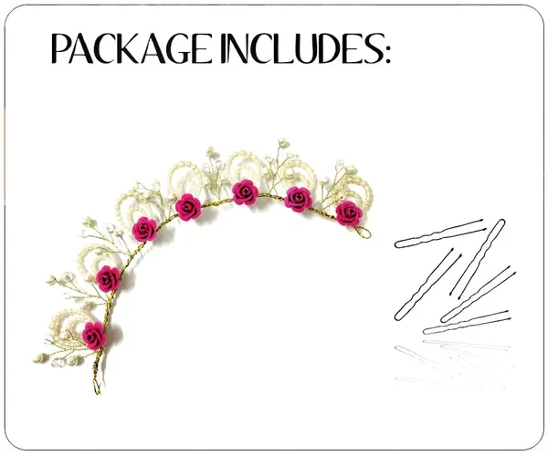 Dark_Pink_Artificial_Floral_Design_Bridal_Hair_Accessories_For_Women_&_Girls