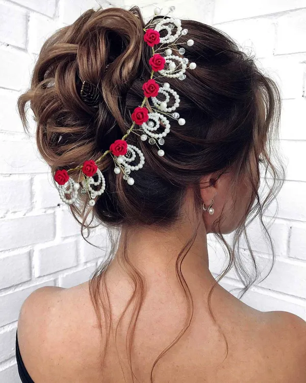 Red_Artificial_Floral_Design_Bridal_Hair_Accessories_For_Women_&_Girls