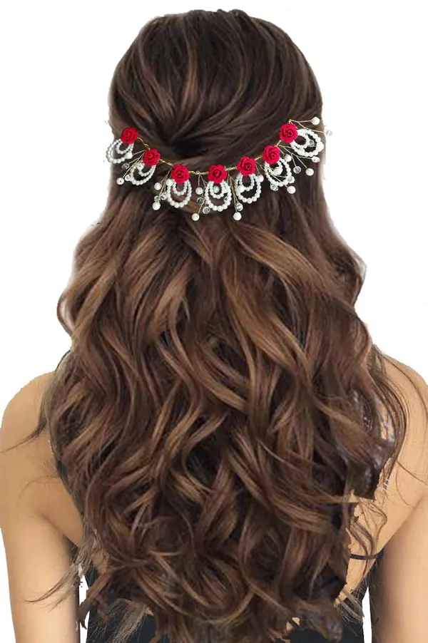 Red_Artificial_Floral_Design_Bridal_Hair_Accessories_For_Women_&_Girls