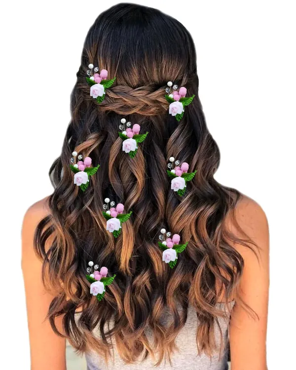 Baby_Pink_Artificial_Floral_Design_Bridal_Hair_Accessories_For_Women_&_Girls