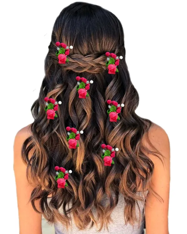 Red_Artificial_Floral_Design_Bridal_Hair_Accessories_For_Women_&_Girls