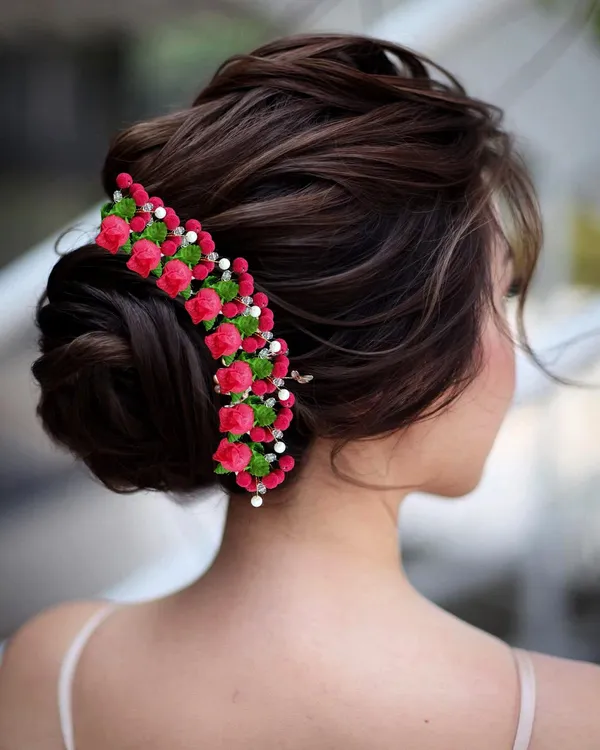 Red_Artificial_Floral_Design_Bridal_Hair_Accessories_For_Women_&_Girls