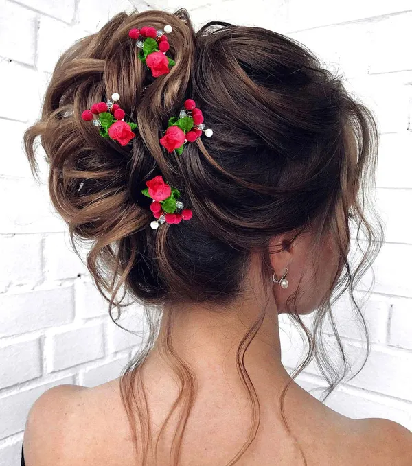 Red_Artificial_Floral_Design_Bridal_Hair_Accessories_For_Women_&_Girls