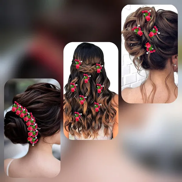Red_Artificial_Floral_Design_Bridal_Hair_Accessories_For_Women_&_Girls