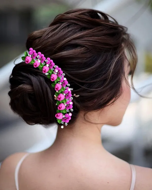 Dark_Pink_Artificial_Floral_Design_Bridal_Hair_Accessories_For_Women_&_Girls