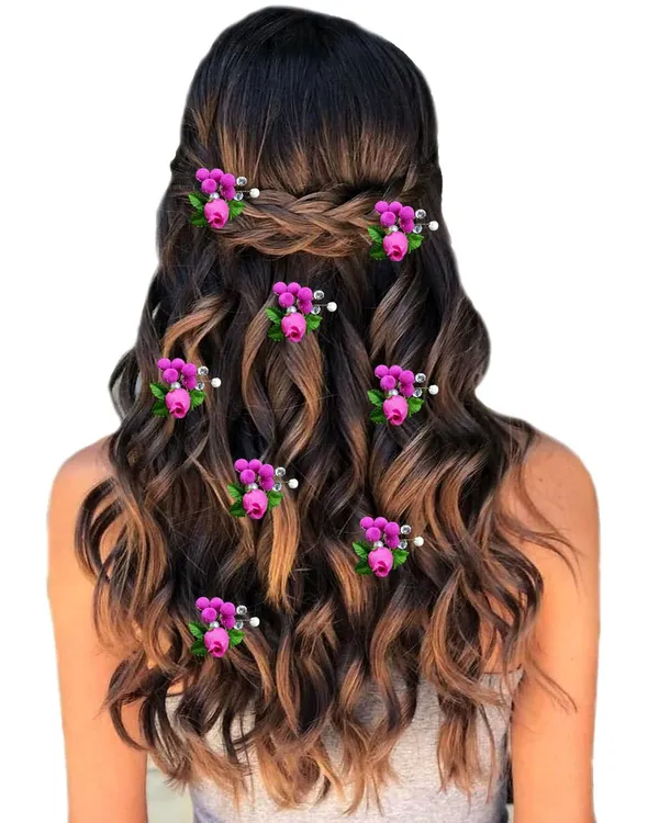 Dark_Pink_Artificial_Floral_Design_Bridal_Hair_Accessories_For_Women_&_Girls
