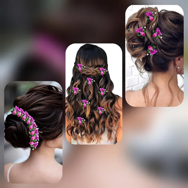 Dark_Pink_Artificial_Floral_Design_Bridal_Hair_Accessories_For_Women_&_Girls