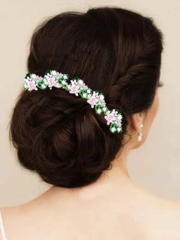 Baby_Pink_Artificial_Floral_Design_Bridal_Hair_Accessories_For_Women_&_Girls