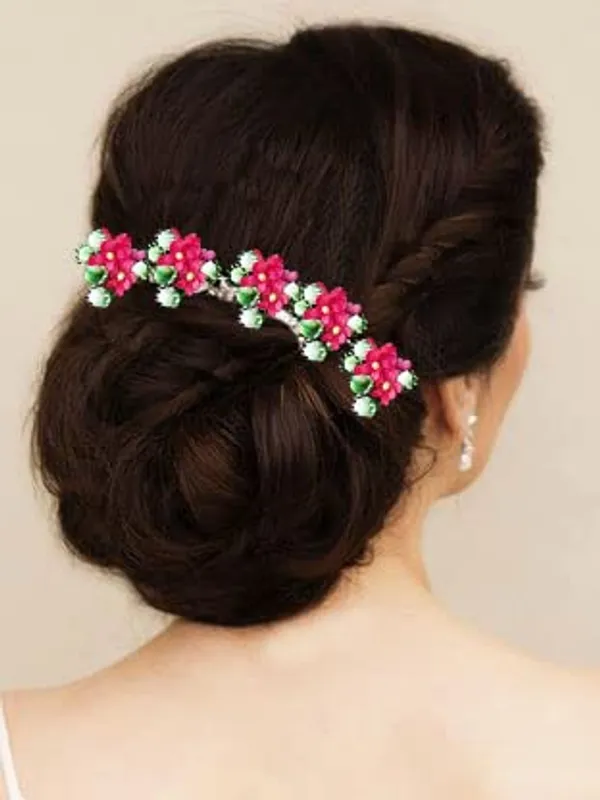 Red_Artificial_Floral_Design_Bridal_Hair_Accessories_For_Women_&_Girls