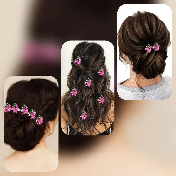 Dark_Pink_Artificial_Floral_Design_Bridal_Hair_Accessories_For_Women_&_Girls