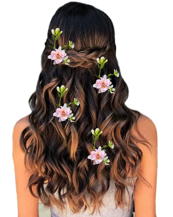 Peach_Artificial_Floral_Design_Bridal_Hair_Accessories_For_Women_&_Girls