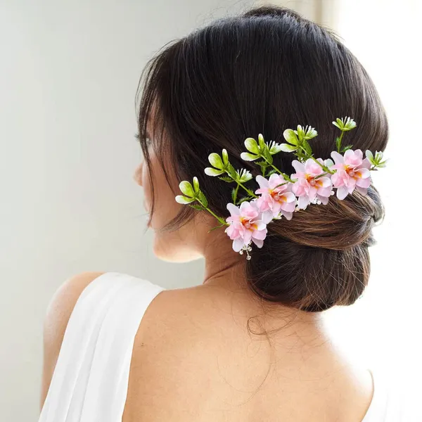 Peach_Artificial_Floral_Design_Bridal_Hair_Accessories_For_Women_&_Girls