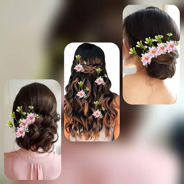 Peach_Artificial_Floral_Design_Bridal_Hair_Accessories_For_Women_&_Girls