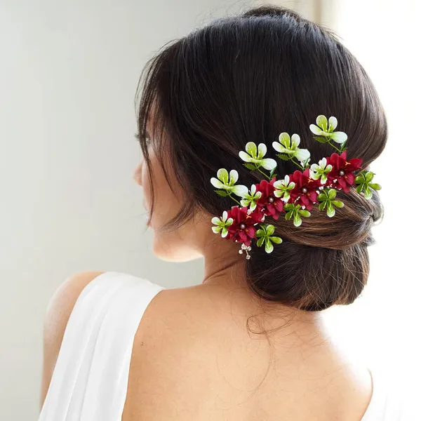 Red_Artificial_Floral_Design_Bridal_Hair_Accessories_For_Women_&_Girls
