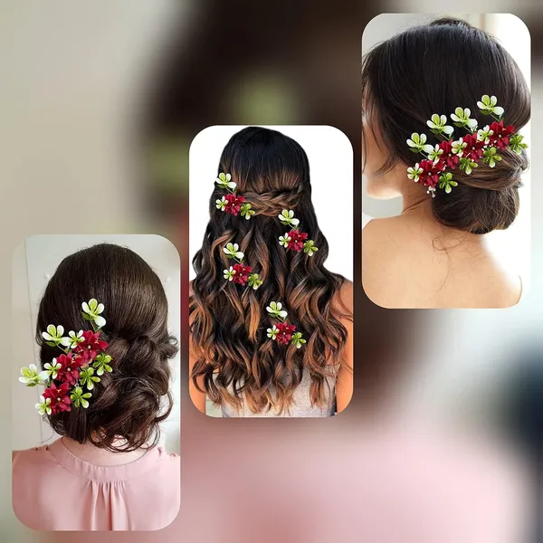 Red_Artificial_Floral_Design_Bridal_Hair_Accessories_For_Women_&_Girls
