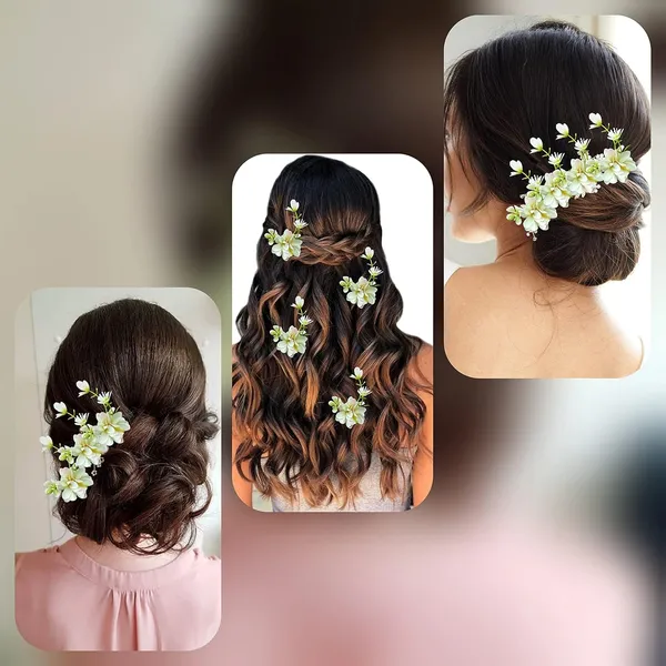 White_Artificial_Floral_Design_Bridal_Hair_Accessories_For_Women_&_Girls
