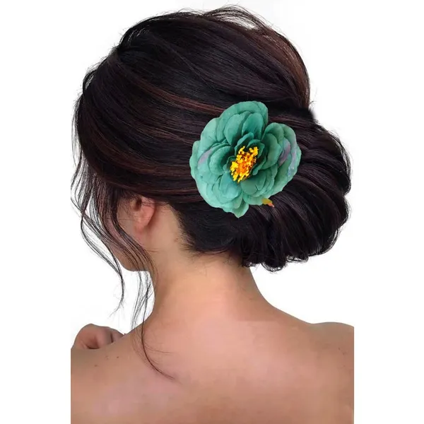 Blue_&_Green_Artificial_Rose_Hair_Pin_Accessories_For_Women_&_Girls_(14_X_8_X_1_Cm)