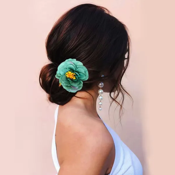 Blue_&_Green_Artificial_Rose_Hair_Pin_Accessories_For_Women_&_Girls_(14_X_8_X_1_Cm)