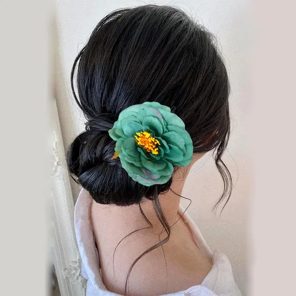 Blue_&_Green_Artificial_Rose_Hair_Pin_Accessories_For_Women_&_Girls_(14_X_8_X_1_Cm)