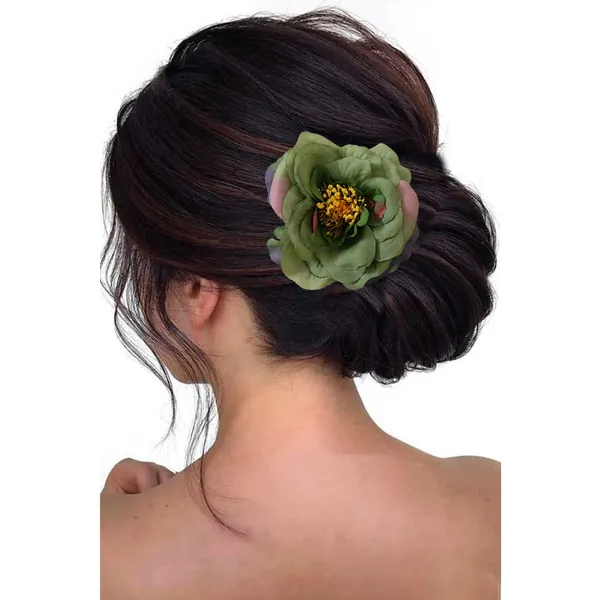 Green_Artificial_Rose_Hair_Pin_Accessories_For_Women_&_Girls_(14_X_8_X_1_Cm)