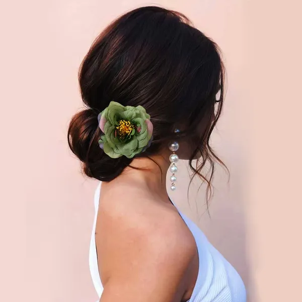 Green_Artificial_Rose_Hair_Pin_Accessories_For_Women_&_Girls_(14_X_8_X_1_Cm)
