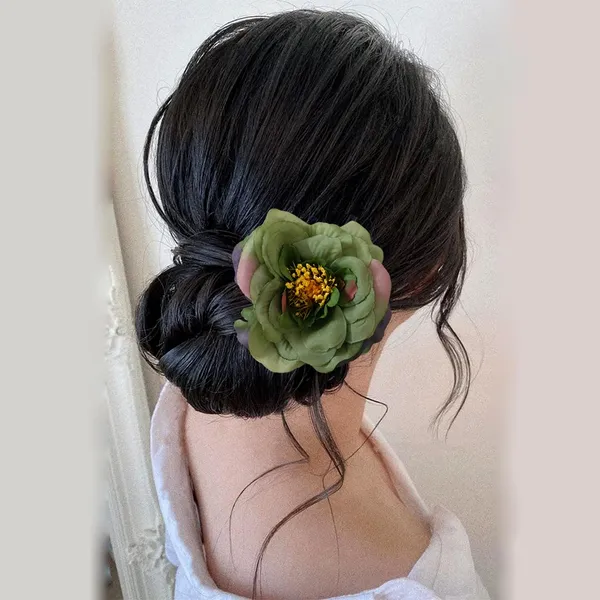 Green_Artificial_Rose_Hair_Pin_Accessories_For_Women_&_Girls_(14_X_8_X_1_Cm)