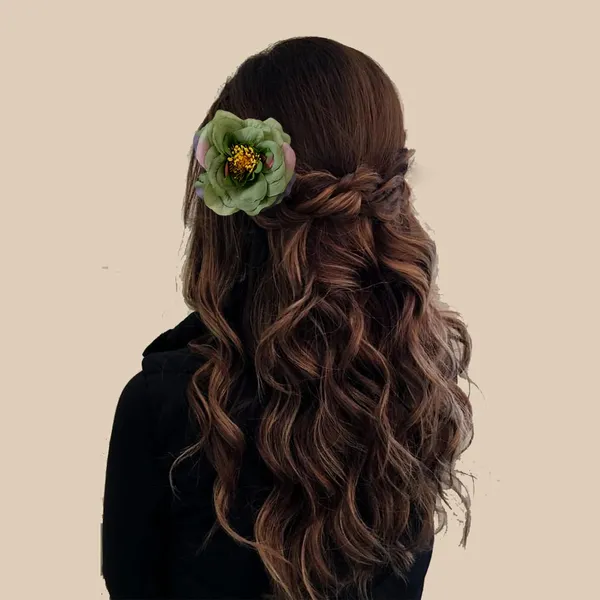 Green_Artificial_Rose_Hair_Pin_Accessories_For_Women_&_Girls_(14_X_8_X_1_Cm)