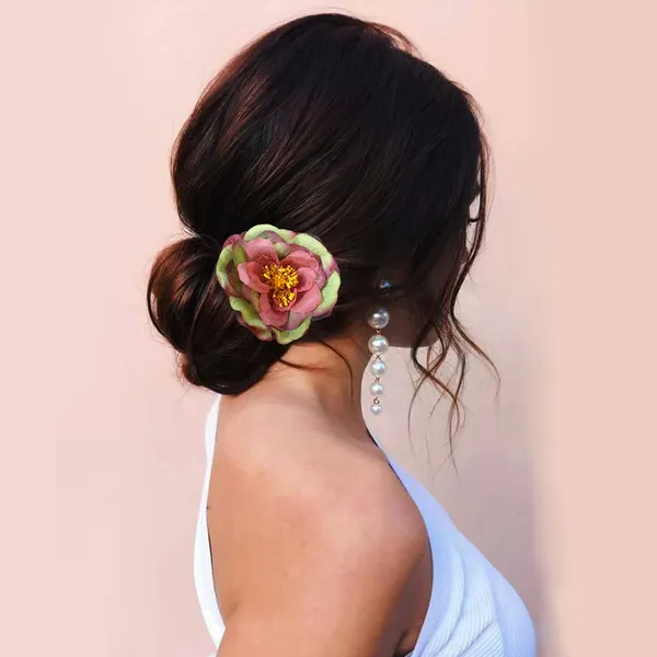 Maroon_&_Green_Artificial_Rose_Hair_Pin_Accessories_For_Women_&_Girls_(14_X_8_X_1_Cm)
