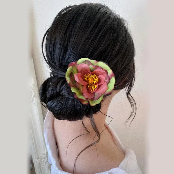 Maroon_&_Green_Artificial_Rose_Hair_Pin_Accessories_For_Women_&_Girls_(14_X_8_X_1_Cm)
