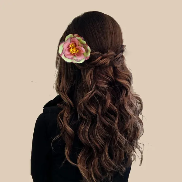 Maroon_&_Green_Artificial_Rose_Hair_Pin_Accessories_For_Women_&_Girls_(14_X_8_X_1_Cm)