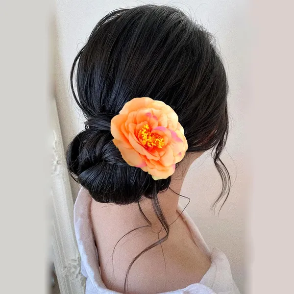 Peach_Artificial_Rose_Hair_Pin_Accessories_For_Women_&_Girls_(14_X_8_X_1_Cm)